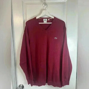 Lacoste Men’s Red V-Neck Pullover Sweater - Size 8L